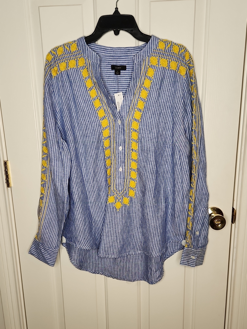J. Crew Linen Embroidered V-neck Tunic Size L NWT